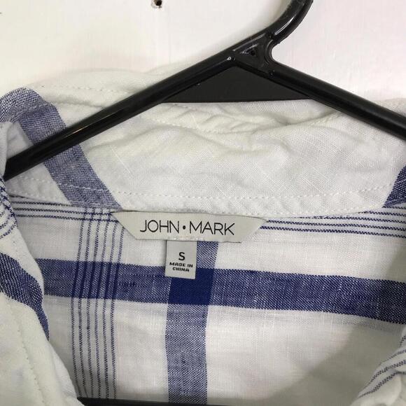 John Mark Top Womens Small Linen Plaid Bell Sleeve Button Front Large Buttons - Picture 6 of 9